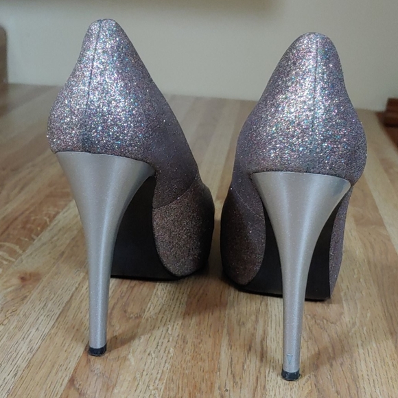 Guess Pink Rainbow Glitter Peep Hole Heels 7M - Picture 7 of 14